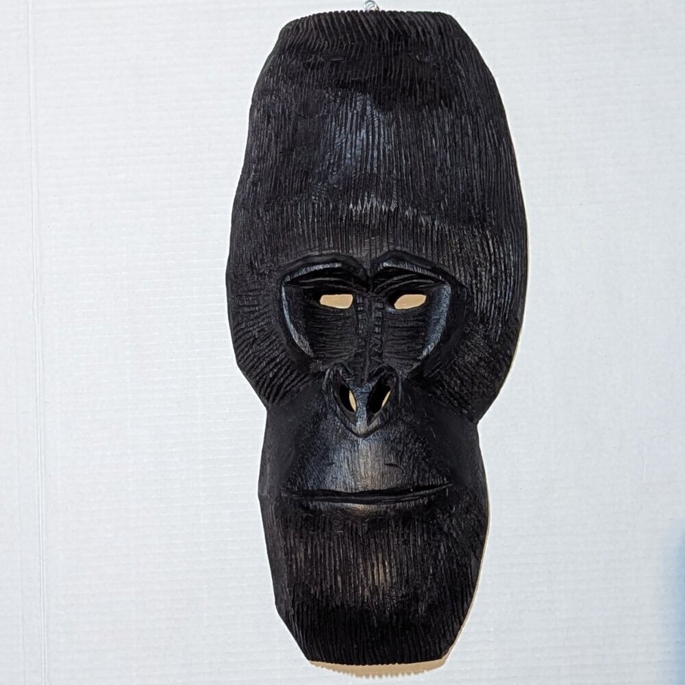 Black Hard Carved Wooden Gorilla Mask 18" Tall